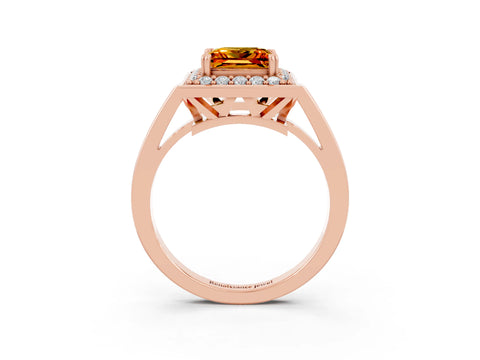 Rose gold {shape_name} Citrine Halo Ring with Split Shank and Four-Prong Setting_3