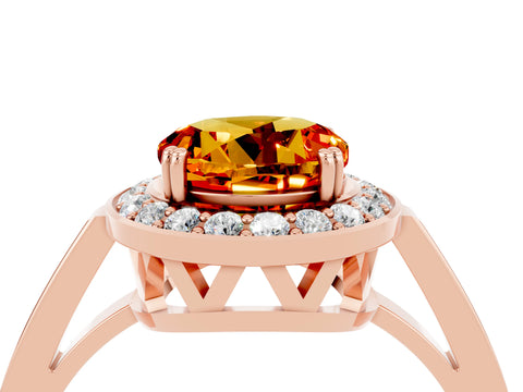 Rose gold {shape_name} Citrine Halo Ring with Split Shank and Four-Prong Setting_4