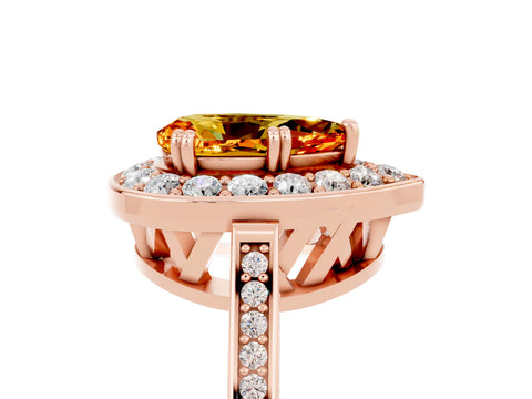 Rose gold {shape_name} Citrine Halo Ring with Split Shank and Four-Prong Setting_5