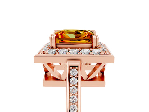 Rose gold {shape_name} Citrine Halo Ring with Split Shank and Four-Prong Setting_5