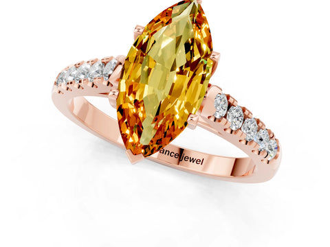 Rose gold {shape_name} Citrine Solitaire Ring with Pavé Band and Four-Prong Setting_1