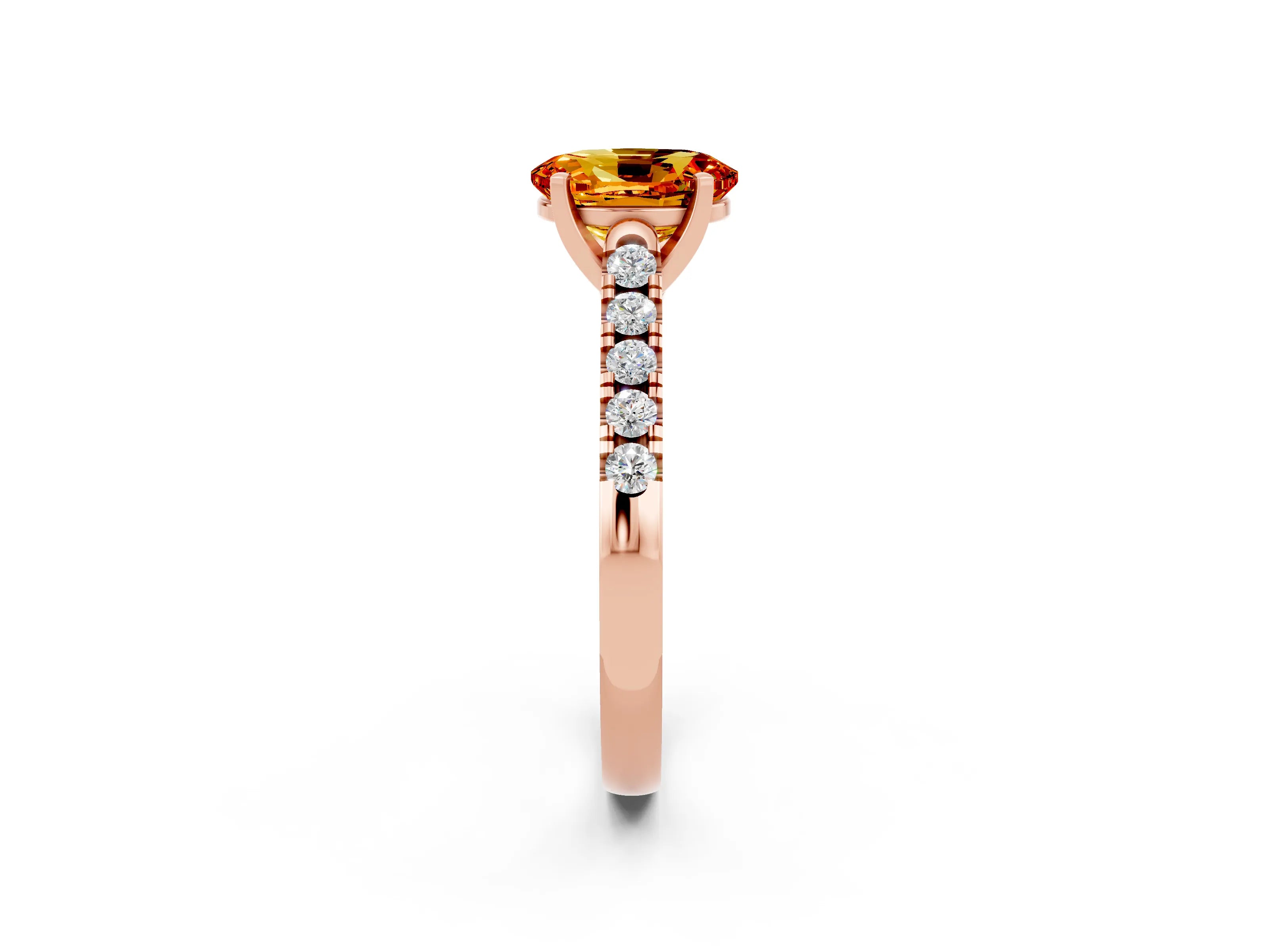 Rose gold {shape_name} Citrine Solitaire Ring with Pavé Band and Four-Prong Setting_2