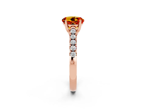 Rose gold {shape_name} Citrine Solitaire Ring with Pavé Band and Four-Prong Setting_2