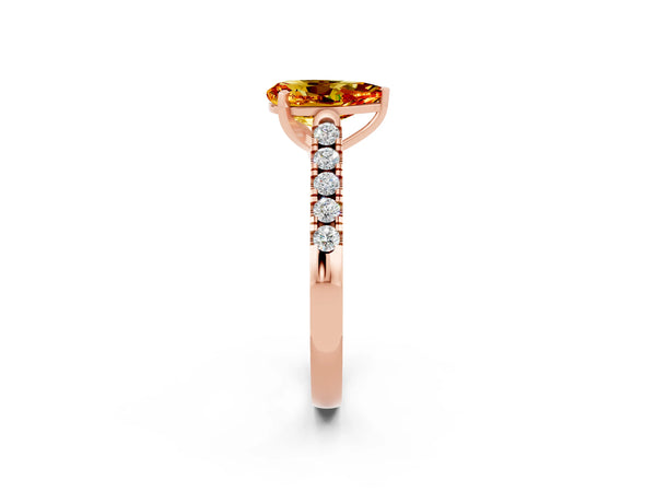 Rose gold Pear Cut Citrine Pavé Band Solitaire Ring with Prong Setting