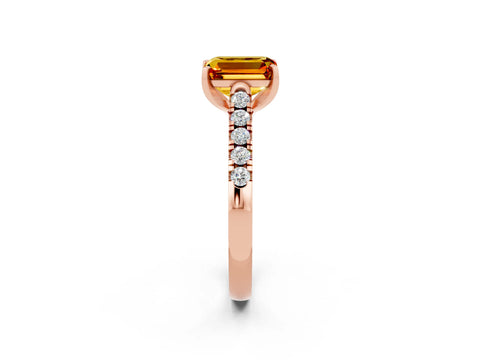 Rose gold {shape_name} Citrine Solitaire Ring with Pavé Band and Four-Prong Setting_2