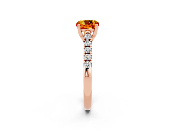 Rose gold Cushion Cut Citrine Pavé Band Solitaire Ring with Prong Setting