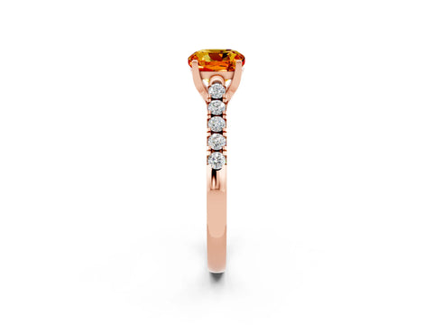 Rose gold {shape_name} Citrine Solitaire Ring with Pavé Band and Four-Prong Setting_2