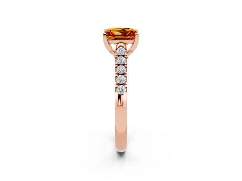 Rose gold {shape_name} Citrine Solitaire Ring with Pavé Band and Four-Prong Setting_2
