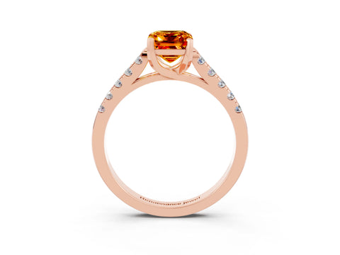 Rose gold {shape_name} Citrine Solitaire Ring with Pavé Band and Four-Prong Setting_3