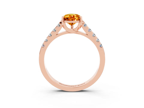Rose gold {shape_name} Citrine Solitaire Ring with Pavé Band and Four-Prong Setting_3