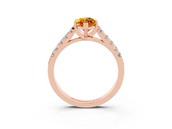 Rose gold Marquise Cut Citrine Pavé Band Solitaire Ring with Prong Setting