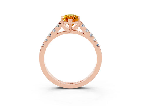 Rose gold {shape_name} Citrine Solitaire Ring with Pavé Band and Four-Prong Setting_3