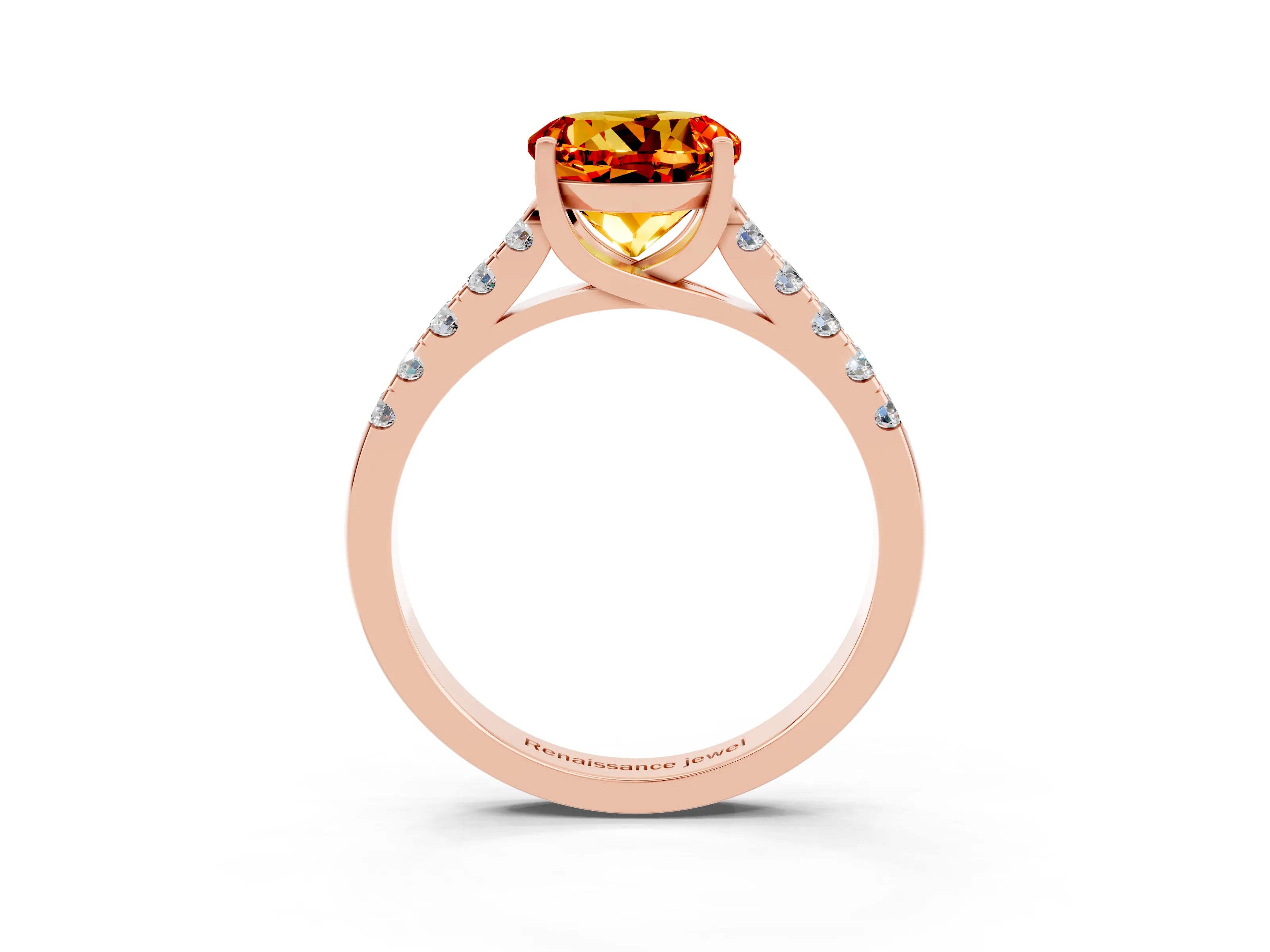 Rose gold {shape_name} Citrine Solitaire Ring with Pavé Band and Four-Prong Setting_3