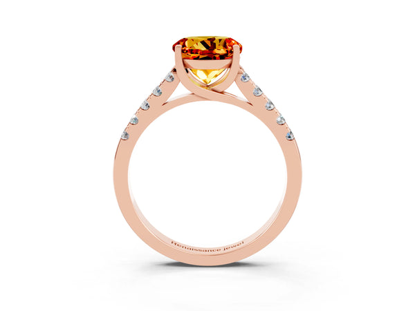 Rose gold Round Cut Citrine Pavé Band Solitaire Ring with Prong Setting