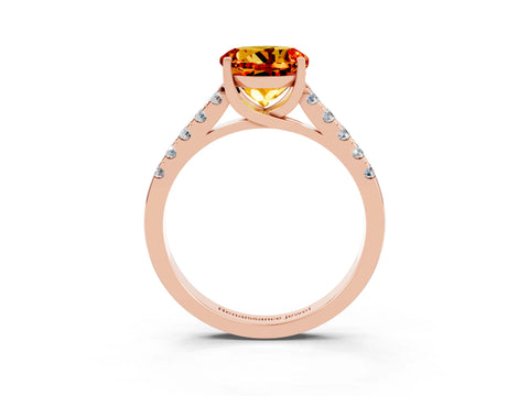Rose gold {shape_name} Citrine Solitaire Ring with Pavé Band and Four-Prong Setting_3
