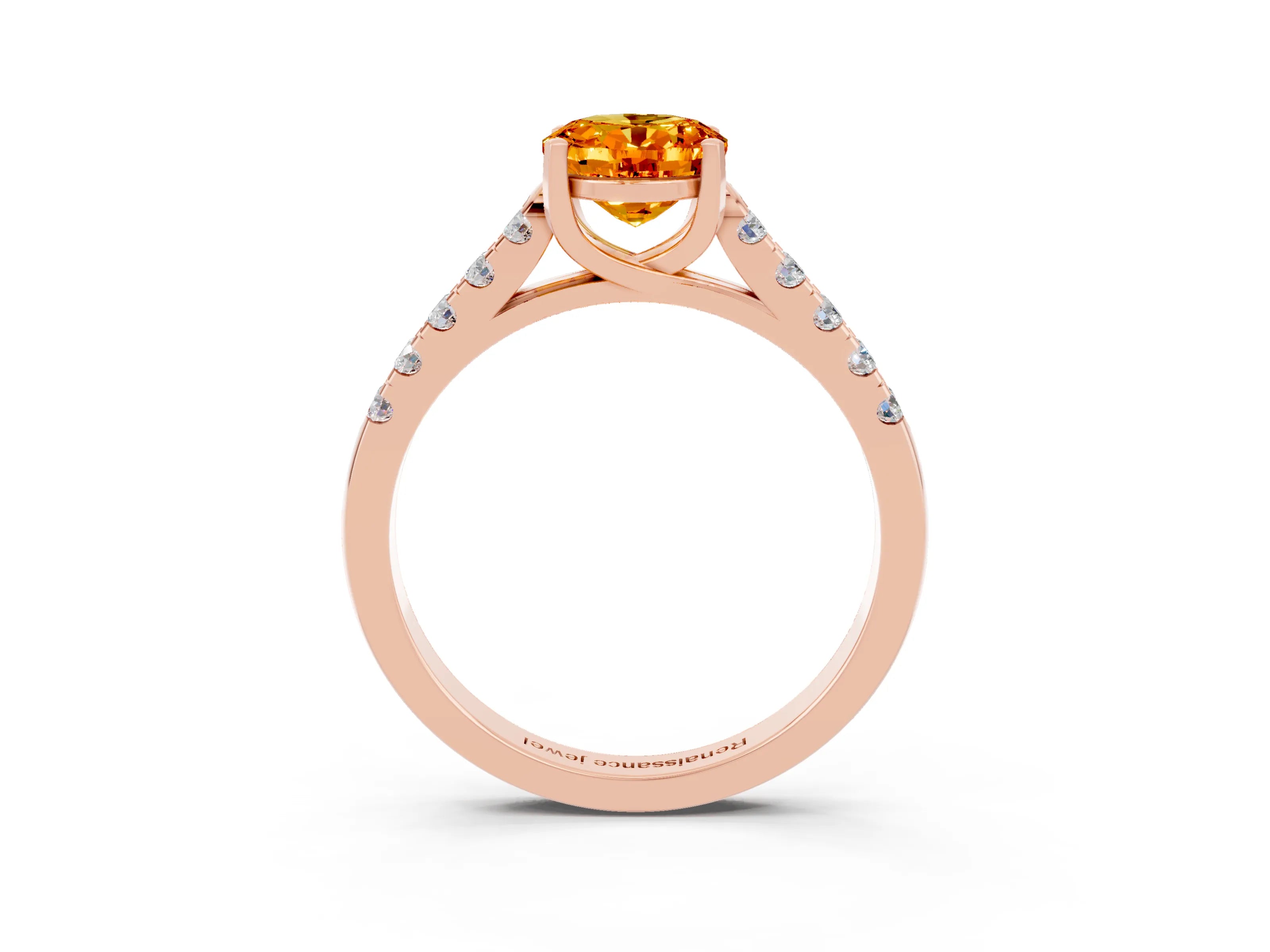 Rose gold {shape_name} Citrine Solitaire Ring with Pavé Band and Four-Prong Setting_3