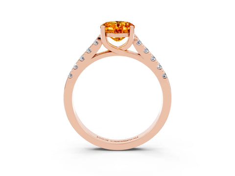 Rose gold {shape_name} Citrine Solitaire Ring with Pavé Band and Four-Prong Setting_3
