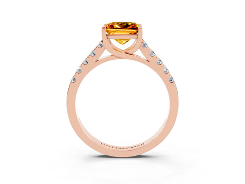 Rose gold {shape_name} Citrine Solitaire Ring with Pavé Band and Four-Prong Setting_3