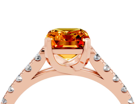 Rose gold {shape_name} Citrine Solitaire Ring with Pavé Band and Four-Prong Setting_4