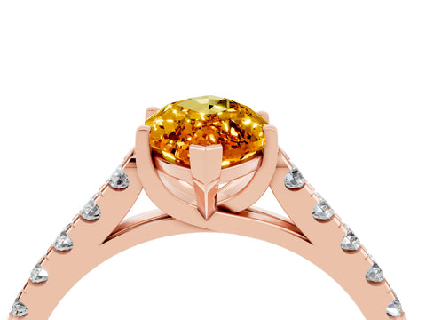 Rose gold {shape_name} Citrine Solitaire Ring with Pavé Band and Four-Prong Setting_4