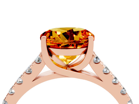 Rose gold {shape_name} Citrine Solitaire Ring with Pavé Band and Four-Prong Setting_4