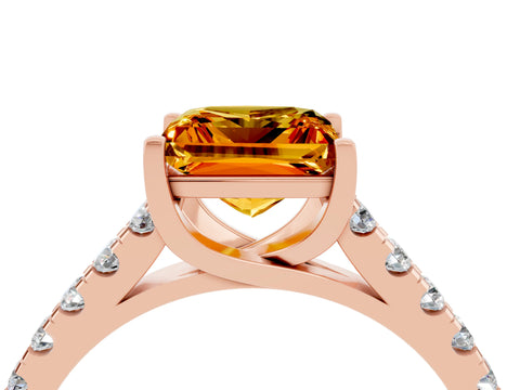 Rose gold {shape_name} Citrine Solitaire Ring with Pavé Band and Four-Prong Setting_4