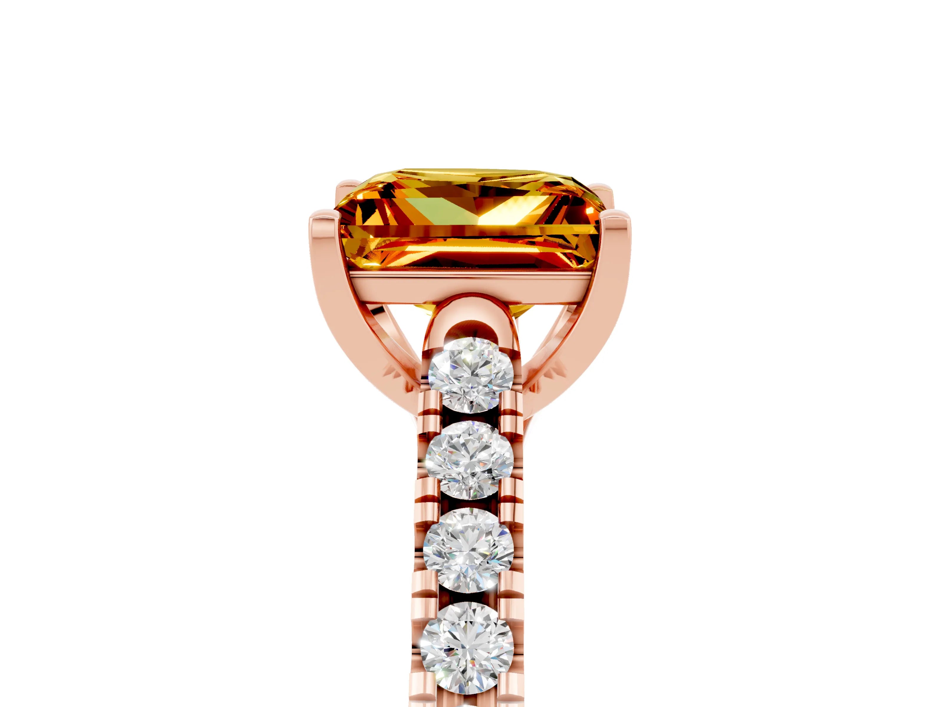 Rose gold {shape_name} Citrine Solitaire Ring with Pavé Band and Four-Prong Setting_5