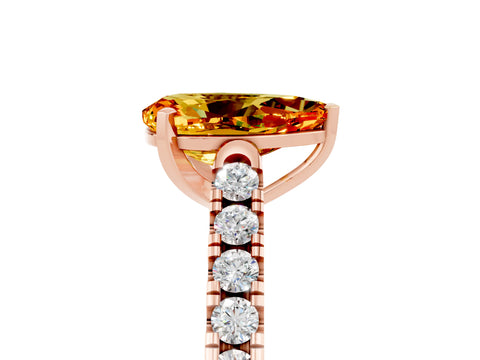 Rose gold {shape_name} Citrine Solitaire Ring with Pavé Band and Four-Prong Setting_5