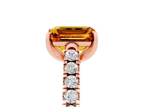 Rose gold {shape_name} Citrine Solitaire Ring with Pavé Band and Four-Prong Setting_5