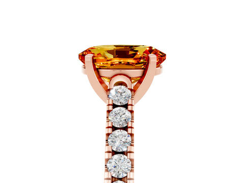 Rose gold {shape_name} Citrine Solitaire Ring with Pavé Band and Four-Prong Setting_5