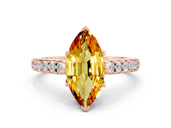 Rose gold Marquise Cut Citrine Pavé Band Solitaire Ring with Prong Setting