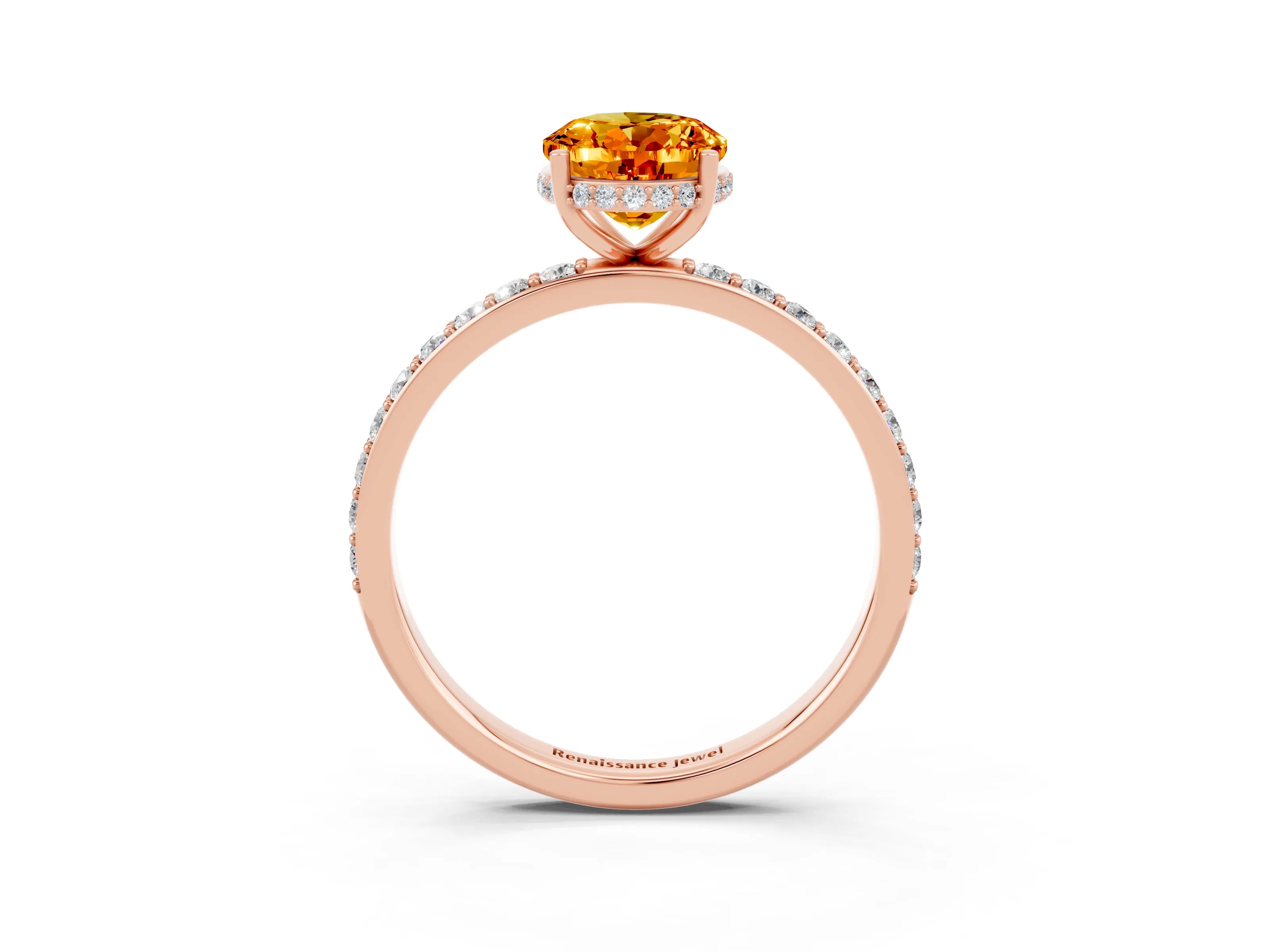 Rose gold {shape_name} Citrine Solitaire Ring with Pavé Band and Hidden Halo_3