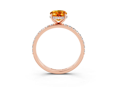 Rose gold {shape_name} Citrine Solitaire Ring with Pavé Band and Hidden Halo_3