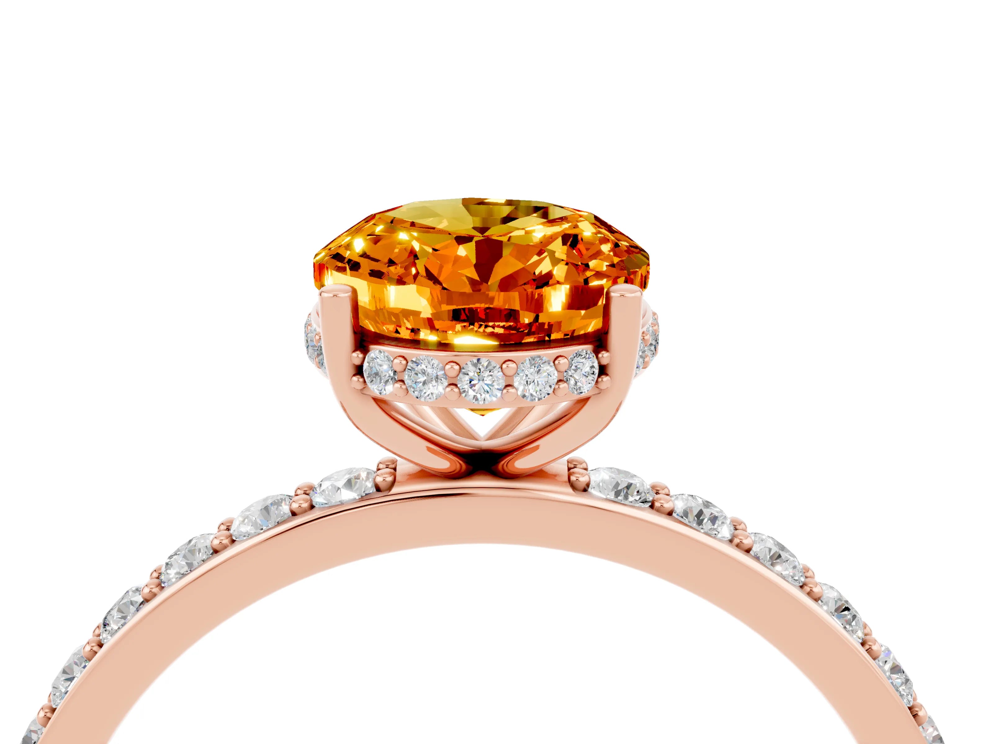 Rose gold {shape_name} Citrine Solitaire Ring with Pavé Band and Hidden Halo_4