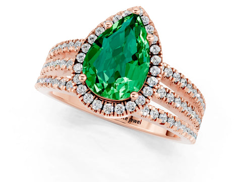 Rose gold {shape_name} Emerald Halo Engagement Ring with Split Shank and Four-Prong Setting_1