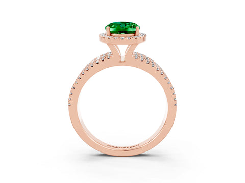 Rose gold {shape_name} Emerald Halo Engagement Ring with Split Shank and Four-Prong Setting_3