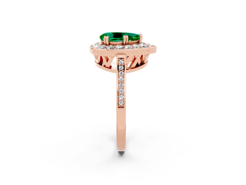Rose gold {shape_name} Emerald Halo Ring with Split Shank and Four-Prong Setting_2