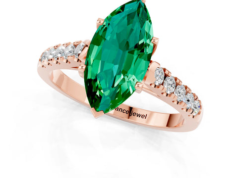Rose gold {shape_name} Emerald Solitaire Ring with Pavé Band and Four-Prong Setting_1