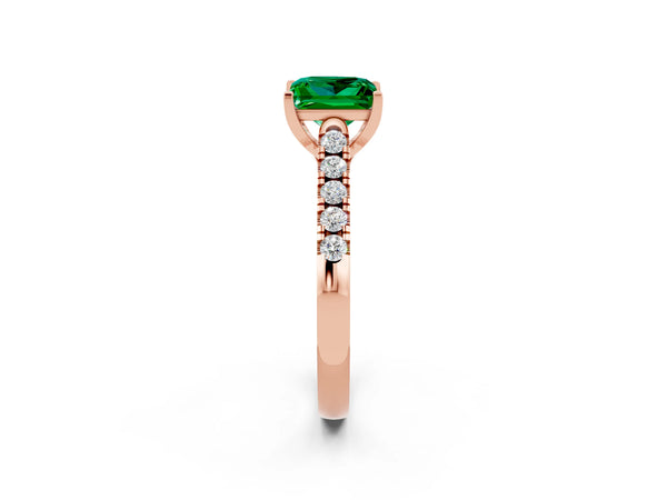 Rose gold Princess Cut Emerald Pavé Band Solitaire Ring with Prong Setting