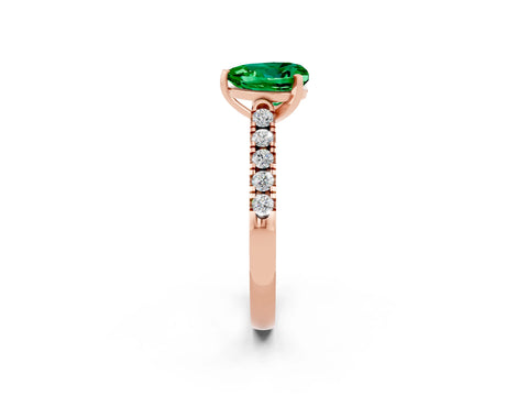 Rose gold {shape_name} Emerald Solitaire Ring with Pavé Band and Four-Prong Setting_2