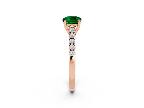 Rose gold Cushion Cut Emerald Pavé Band Solitaire Ring with Prong Setting