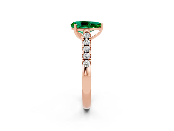 Rose gold Pear Cut Emerald Pavé Band Solitaire Ring with Prong Setting