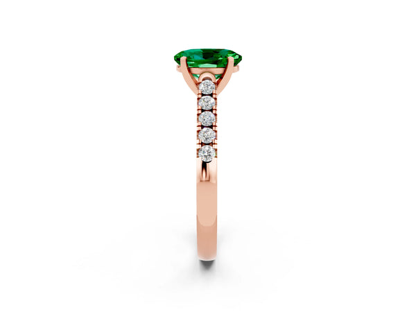 Rose gold Oval Cut Emerald Pavé Band Solitaire Ring with Prong Setting