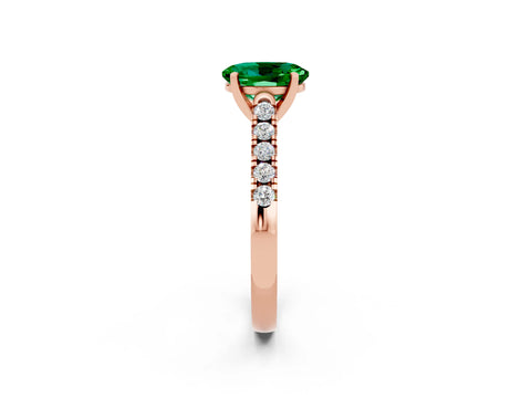Rose gold {shape_name} Emerald Solitaire Ring with Pavé Band and Four-Prong Setting_2