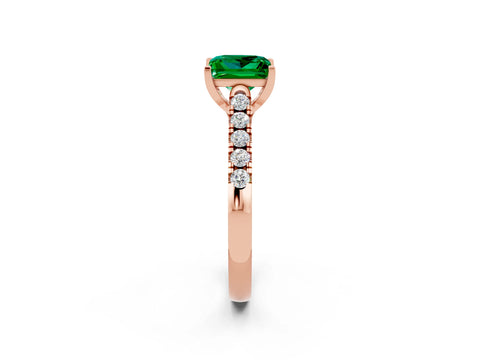 Rose gold {shape_name} Emerald Solitaire Ring with Pavé Band and Four-Prong Setting_2
