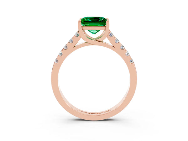 Rose gold Princess Cut Emerald Pavé Band Solitaire Ring with Prong Setting