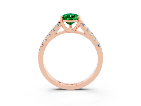 Rose gold {shape_name} Emerald Solitaire Ring with Pavé Band and Four-Prong Setting_3