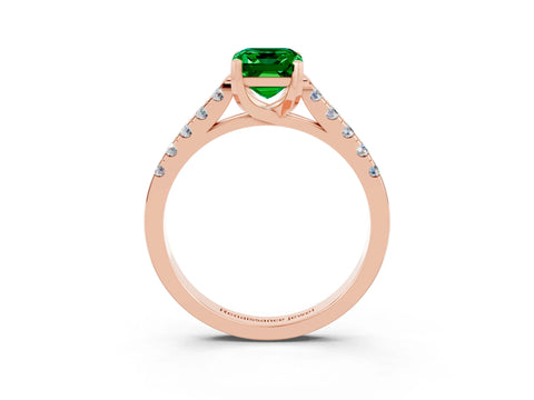 Rose gold {shape_name} Emerald Solitaire Ring with Pavé Band and Four-Prong Setting_3