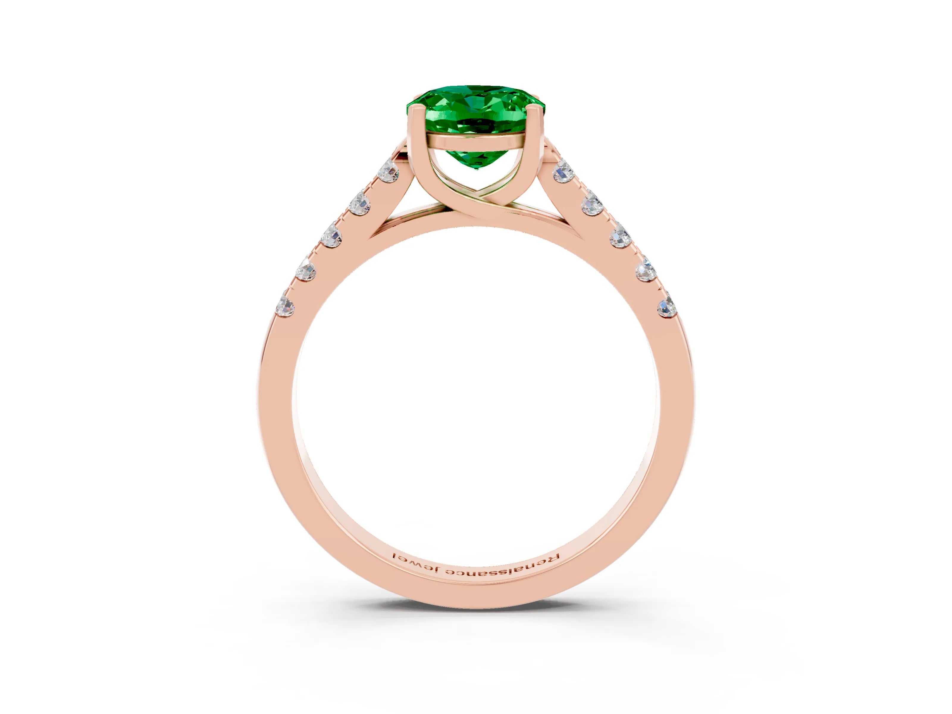 Rose gold {shape_name} Emerald Solitaire Ring with Pavé Band and Four-Prong Setting_3
