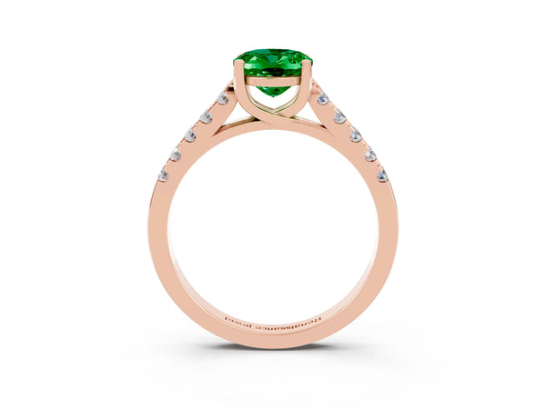 Rose gold Oval Cut Emerald Pavé Band Solitaire Ring with Prong Setting
